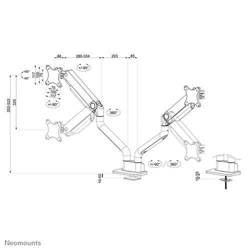 Neomounts DS70S-950BL2 Czarne pełne ruchome ramię monitora dla ekranów 17-35"