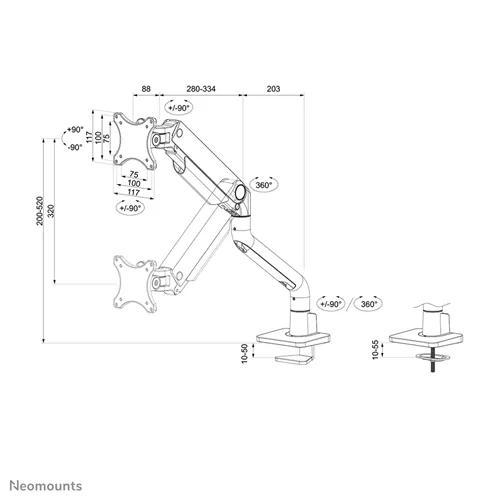 Neomounts DS70S-950WH1 Ramię monitora - Pełny ruch dla ekranów 17-49” - Białe