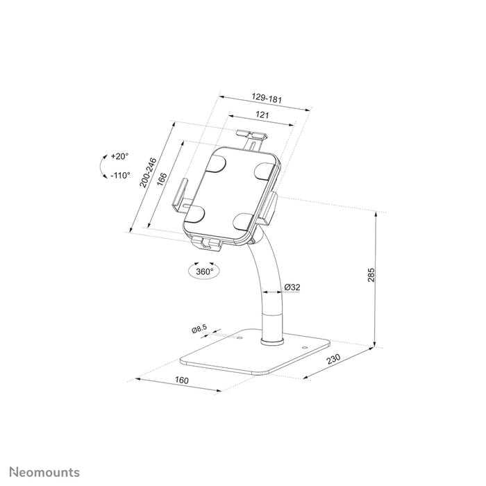 Neomounts DS15-625WH1 regulowany i obrotowy uchwyt na tablet na blat stołu dla tabletów 7,9-11 cali - Biały