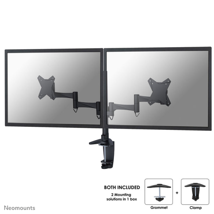 Neomounts FPMA-D1330D czarny to uchwyt biurkowy na 2 ekrany płaskie do 27 cali (69 cm).