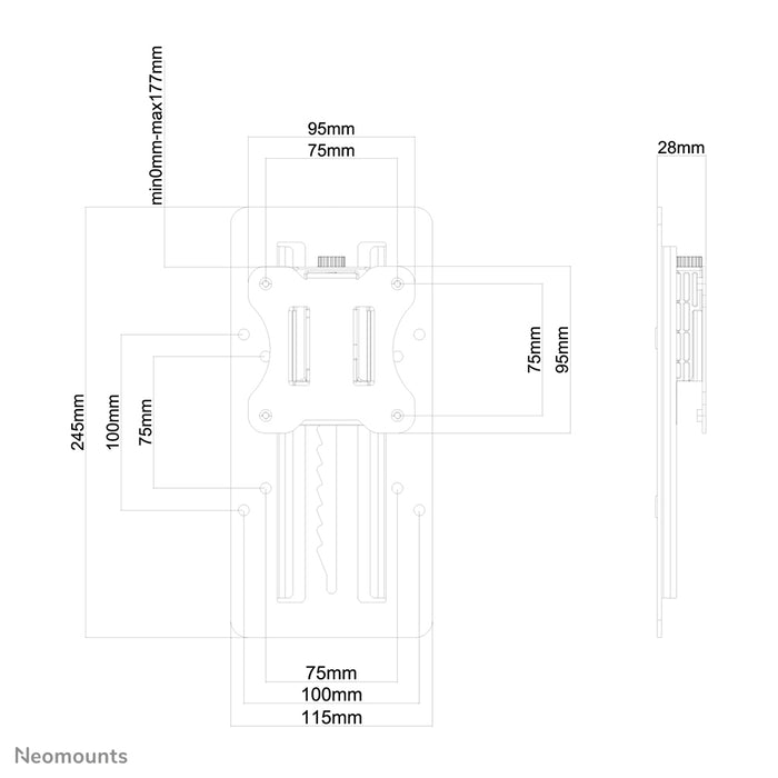 Neomounts FPMA-LIFT100 zwart to adapter umożliwiający stopniową regulację wysokości na uchwytach VESA 75/100.