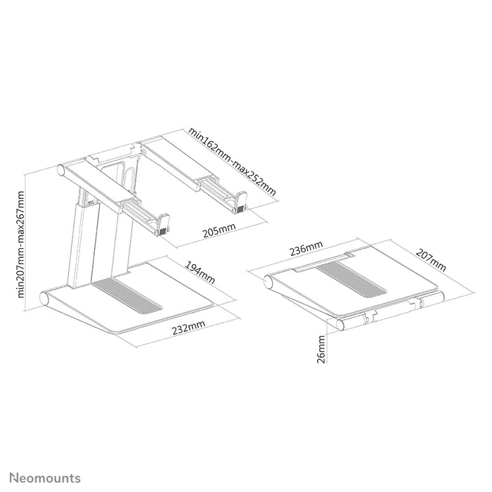 Neomounts składana podstawka pod laptopa - srebrno-czarna
