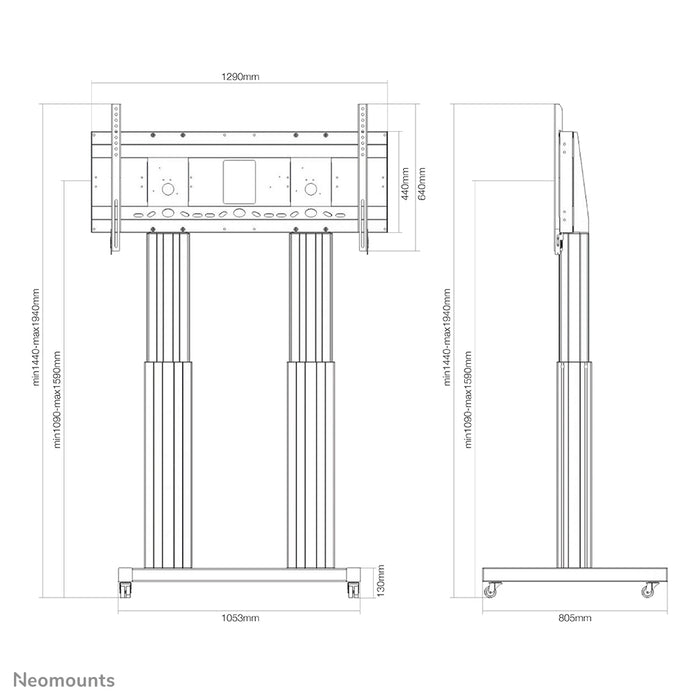 Neomounts PLASMA-M2600 czarny to elektrycznie regulowany pod względem wysokości wózek na ekrany płaskie do 120 cali (305 cm).
