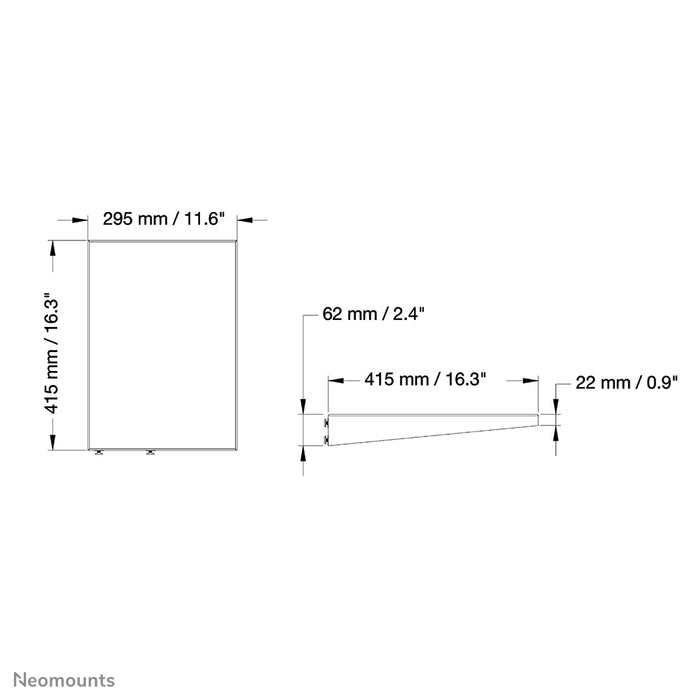Neomounts uchwyt AV PLASMA-M2SIDESHELF to uniwersalny uchwyt do montażu sprzętu AV na serii PLASMA-M2250/W2250 i PLASMA-M2500/W2500.