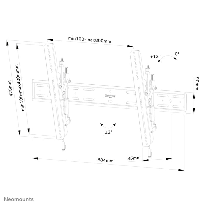 Neomounts WL35S-850BL18 uchwyt ścienny z funkcją pochylenia do ekranów 43-98 cali - Czarny