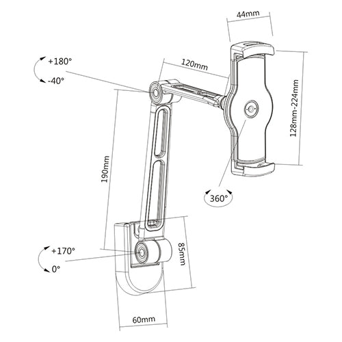 Wolff Mount Uchwyt na tablet iPad telefon - 39 cm |Obracany |System zaciskowy |Uniwersalny |Solidne metalowe ramię